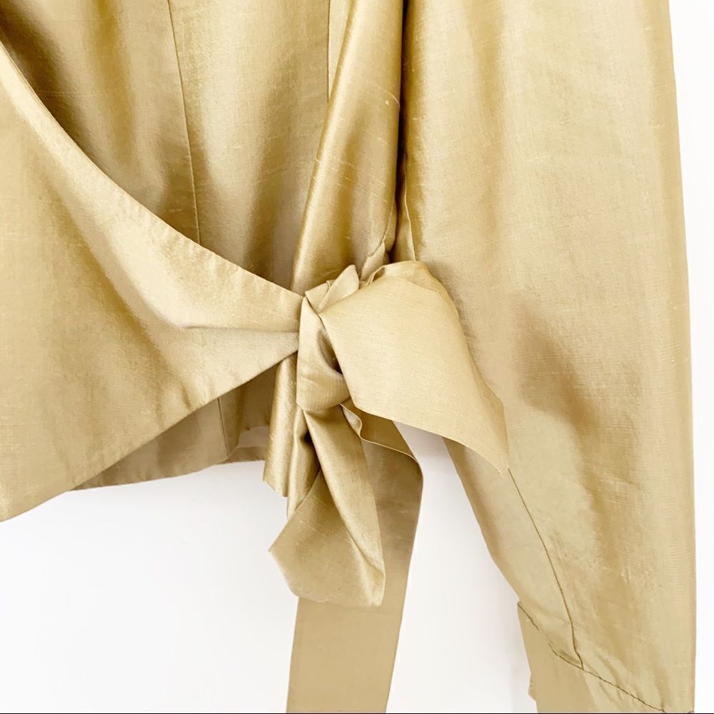 Kate Hill 100% Silk Gold Wrap Blazer Jacket Minimalist Quiet Luxury Top - Picture 5 of 10